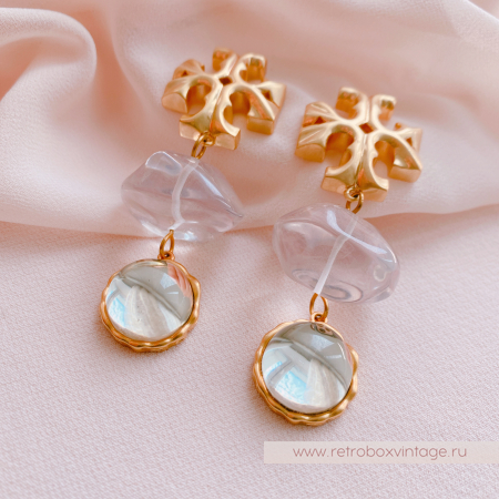 TORY BURCH Серьги-пусеты удлиненные «Роксана: прозрачные розово-мятные»