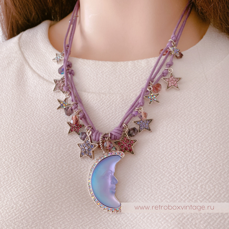 KIRKS FOLLY Ожерелье «Лавандовый вечер с полумесяцем» на шнурах с бусинами