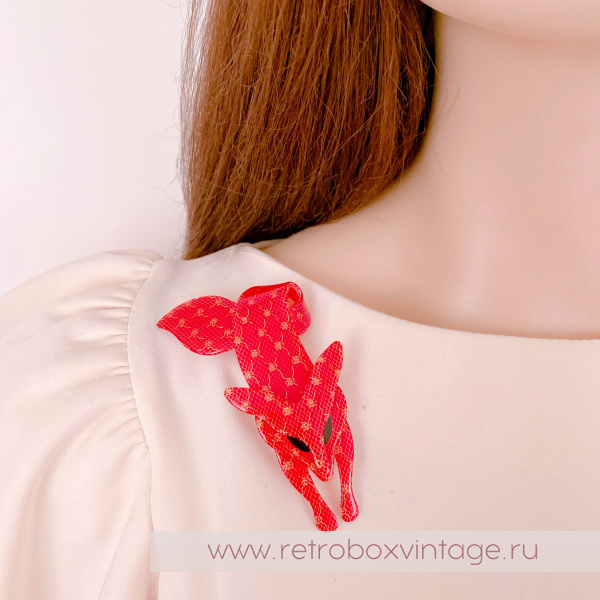 LEA STEIN Брошь "Лиса: красная кружевная" черные глазки