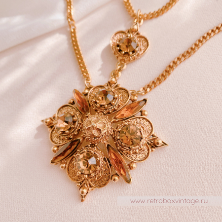 FLORENZA Комплект "Маркиза: медовые кристаллы" ожерелье и клипсы