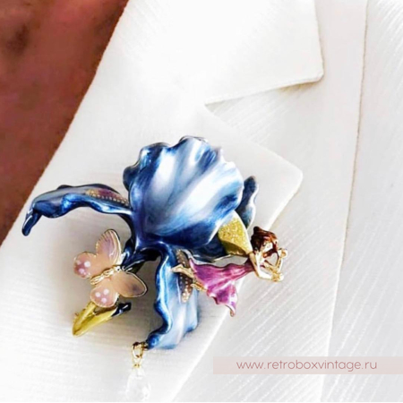 KIRKS FOLLY Брошь «Голубой ирис с феей и капелькой» (архив)