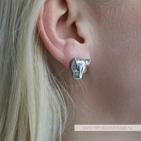 UVELINA Серьги "Серебристые пантеры: прозрачные кристаллы"