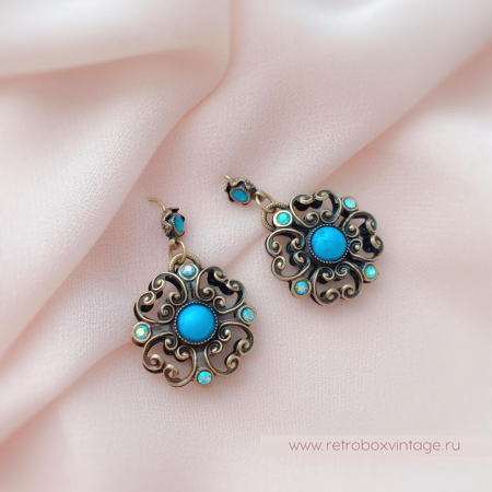 SWEET ROMANCE Серьги «Клевер с бирюзой»