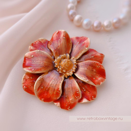 ERWIN PEARL Брошь «Цветок золотисто-красного анемона»