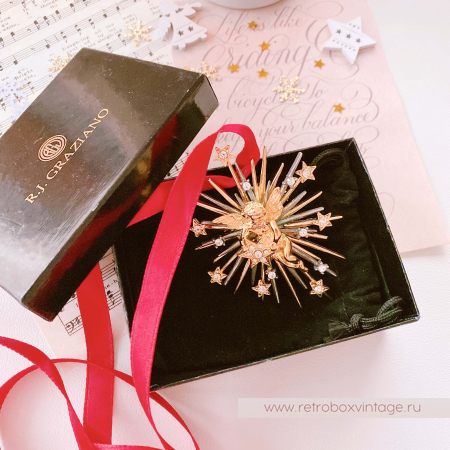 GRAZIANO Брошь "Ангел и звезды" в коробочке с атласной лентой (1998 год)
