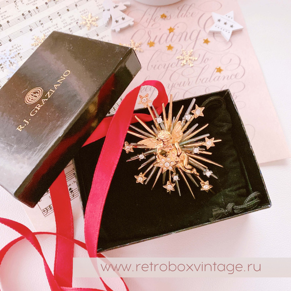 GRAZIANO Брошь "Ангел и звезды" в коробочке с атласной лентой (1998 год)