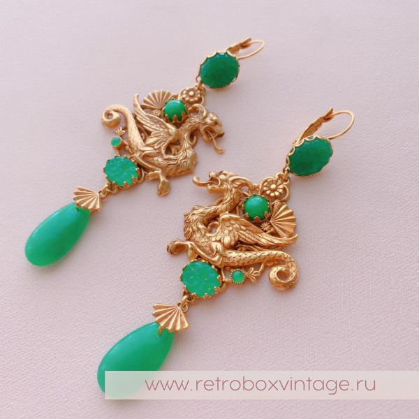 ASKEW LONDON Серьги "Императорские драконы"с пекинским стеклом (веер, левербэк) ASKEW LONDON Серьги "Императорские драконы"с пекинским стеклом (веер, левербэк)