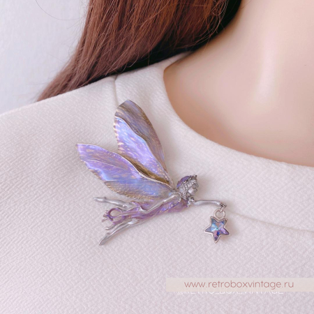 KIRKS FOLLY Брошь-кулон «Астральная фея со звездой: лавандовая в серебре»