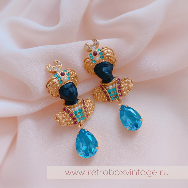 ASKEW LONDON Клипсы «Сын махараджи в чалме с голубыми кристаллами»