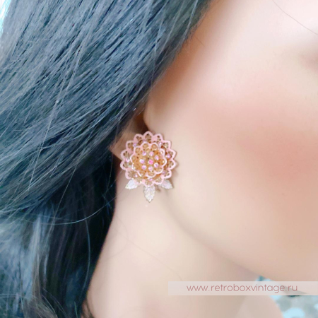 VENDOME Брошь и клипсы «Розовые ажурные хризантемы»