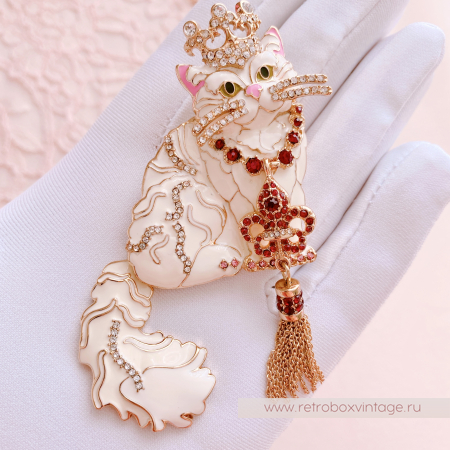 RITZY COUTURE Брошь-кулон «Белая королева кошек: золото»