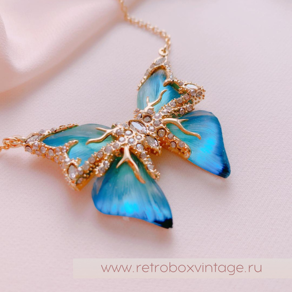 ALEXIS BITTAR Колье на цепочке «Голубая бабочка» Коллекция Jardin mysteré azure blue