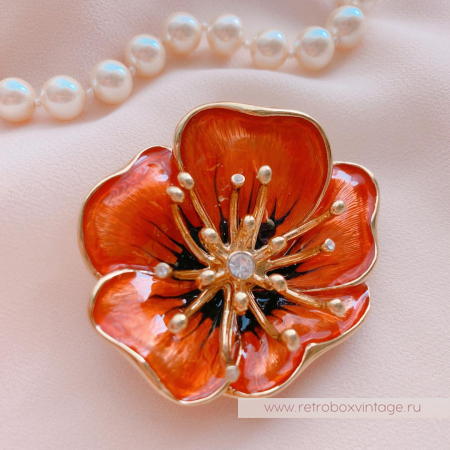 MONET Брошь «Красный коралловый мак»
