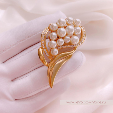 NO NAME Брошь винтажная «Ландыши жемчужные»