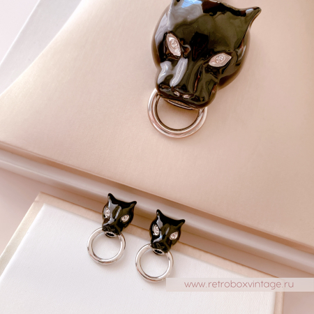 UVELINA Серьги "Черные пантеры с серебристым кольцом"