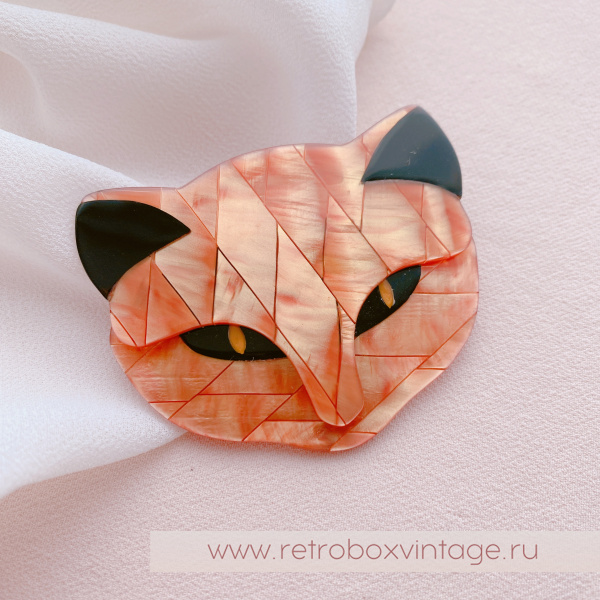 LEA STEIN Брошь «Кошечка: рыжий арлекин» черные глазки