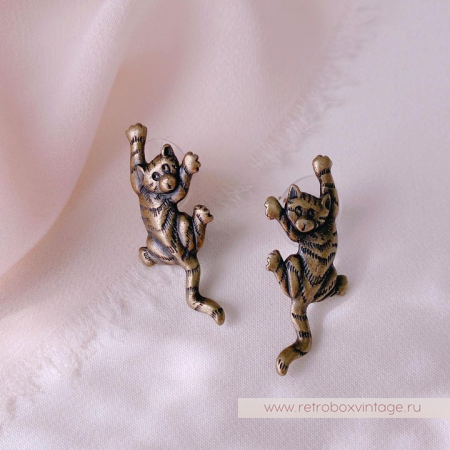 JJ / JONET JEWELRY Серьги-пусеты «Котик-озорник: бронза»