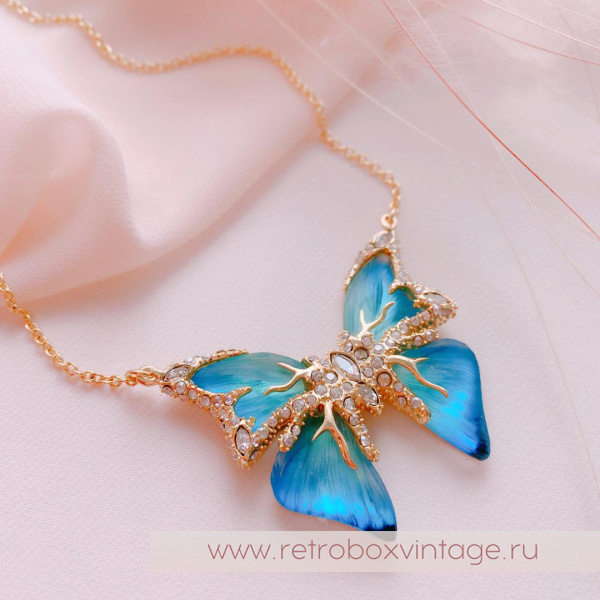 ALEXIS BITTAR Колье на цепочке «Голубая бабочка» Коллекция Jardin mysteré azure blue
