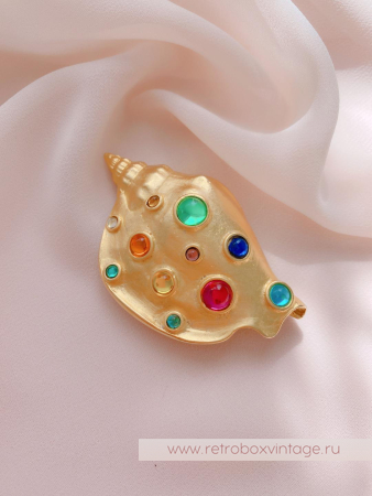 JJ / JONET JEWELRY / PARKLANE Брошь «Радужная ракушка с цветными кабошонами»