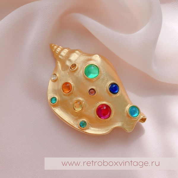 JJ / JONET JEWELRY / PARKLANE Брошь «Радужная ракушка с цветными кабошонами»