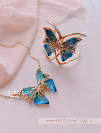 ALEXIS BITTAR Браслет-каф "Голубая бабочка" Коллекция Jardin mysteré azure blue