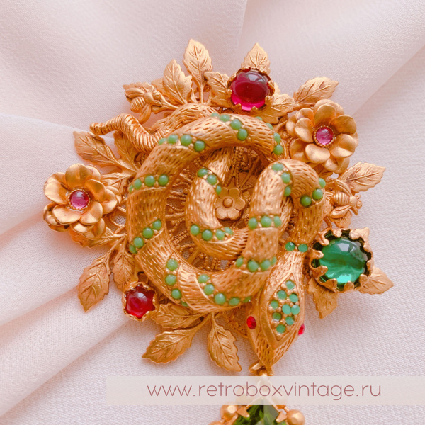 ASKEW LONDON Брошь "Змеиная королева" с подвеской-кристаллом