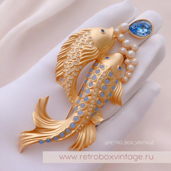 AVON / ELIZABETH TAYLOR Брошь «Золотые рыбки: коллекция мерцающего моря Sea Shimmer Collection 1994 г.»
