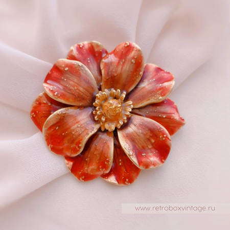 ERWIN PEARL Брошь «Цветок золотисто-красного анемона»
