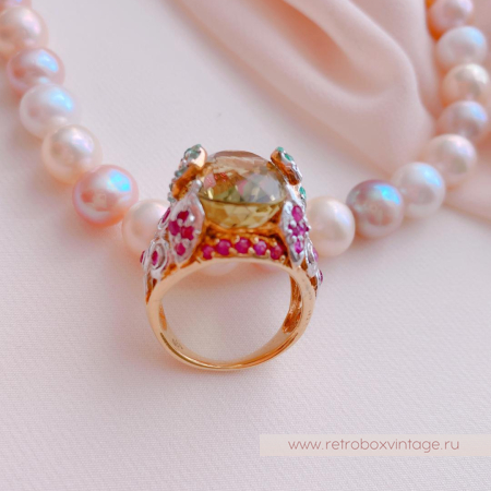 Кольцо «Оливия» (серебро 925, цитрин, рубин, изумруд) 7,5"
