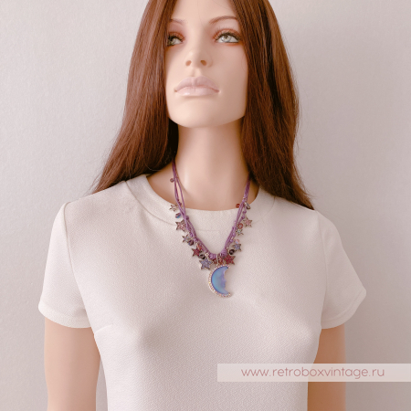 KIRKS FOLLY Ожерелье «Лавандовый вечер с полумесяцем» на шнурах с бусинами