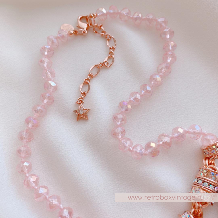 KIRKS FOLLY Колье магнитное «Радужная луна: голубая на розовых бусах»