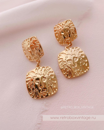 ANNE KLEIN Серьги «Золотые львы квадрат»