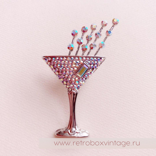 BUTLER AND WILSON Брошь-пин «Бокал с пузырьками: серебро»
