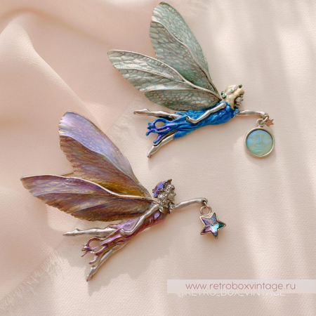 KIRKS FOLLY Брошь-кулон «Астральная фея со звездой: лавандовая в серебре»