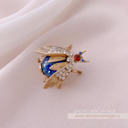 SWEET ROMANCE Трио брошей «Пчелки полевых цветов: сине-красные в золоте» (3 шт)