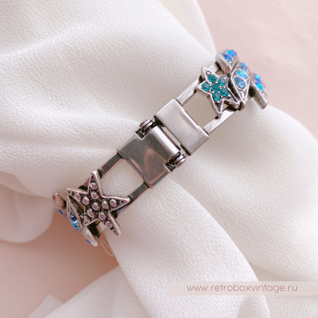 KIRKS FOLLY Браслет-каф "Голубой полумесяц и звезды: серебро"