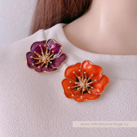 MONET Брошь «Красный коралловый мак»