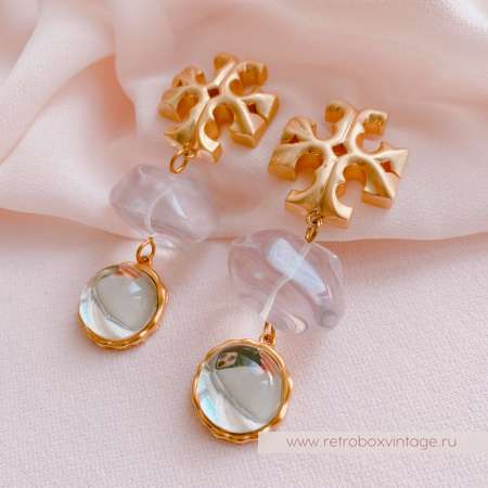 TORY BURCH Серьги-пусеты удлиненные «Роксана: прозрачные розово-мятные»