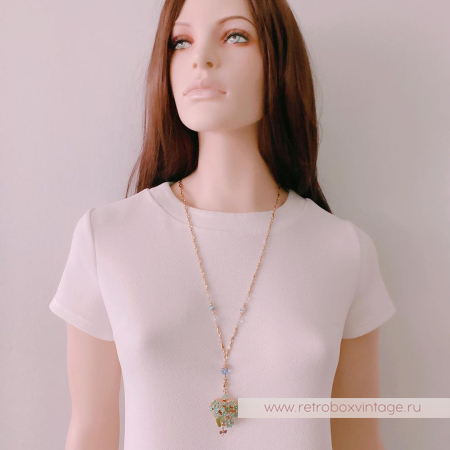 KIRKS FOLLY Кулон-локет на цепочке «Сердце из незабудок со стрекозой»