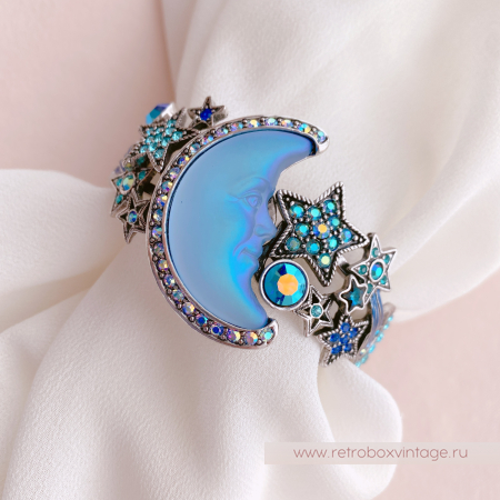 KIRKS FOLLY Браслет-каф "Голубой полумесяц и звезды: серебро"