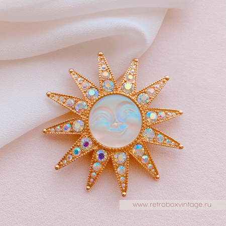 KIRKS FOLLY Брошь-кулон "Сияющее солнце-звезда: светлый лик в золоте"