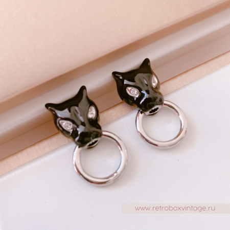 UVELINA Серьги "Черные пантеры с серебристым кольцом"