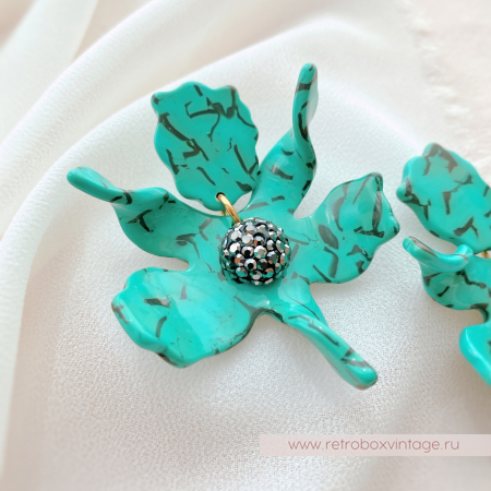 LELE SADOUGHI Серьги «Орхидеи малые: черные на бирюзе» (юбилейный выпуск)