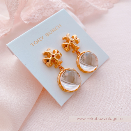 TORY BURCH Серьги-пусеты «Роксана: бежево-нюдовые кабошоны»