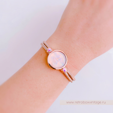 KIRKS FOLLY Браслет «Лунный свет: персиковая в розовом золоте на кожаном ремешке»