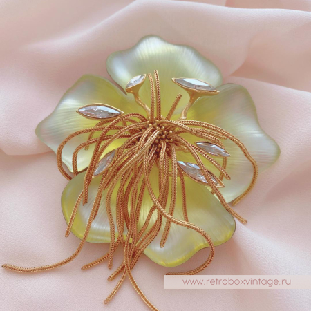 ALEXIS BITTAR Брошь «Орхидея Офелия: лимонно-желтая» с цепочками