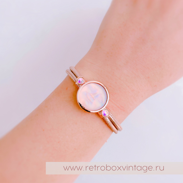KIRKS FOLLY Браслет «Лунный свет: персиковая в розовом золоте на кожаном ремешке»