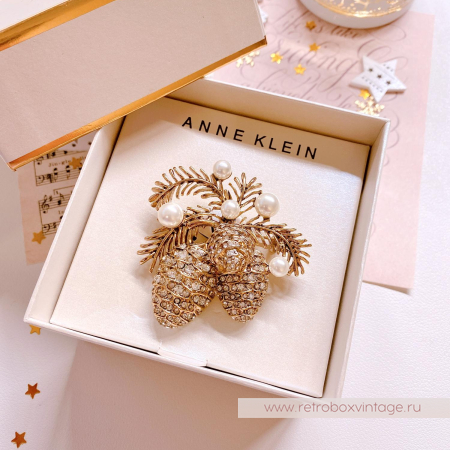 ANNE KLEIN Брошь "Кедровые шишки с жемчужинами" (в оригинальной коробке)