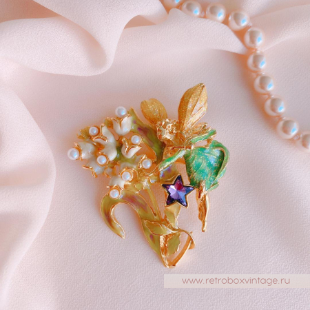 KIRKS FOLLY Брошь «Жемчужная фея ландышей в розовом платье»