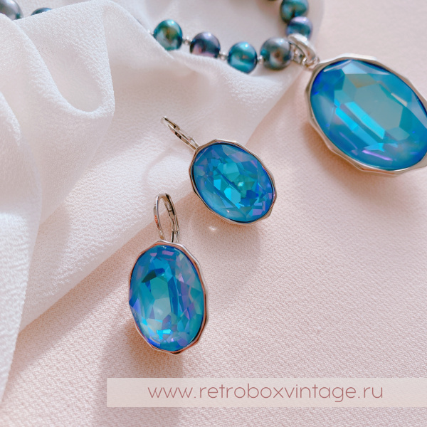 UVELINA Серьги "Моя муза: голубой океан в серебре"